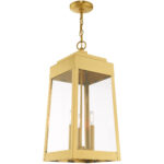 10.5 inch 3 Light Satin Brass Outdoor Pendant Lantern with Clear Glass Shade-Lighting LumensLantern