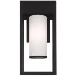 7.875 inch 1 Light Black Outdoor Wall Lantern Pendant Lighting Fixture with Opal White Cylinder Glass Shade-Lighting LumensLantern