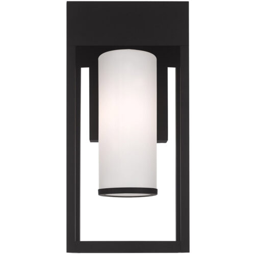 7.875 inch 1 Light Black Outdoor Wall Lantern Pendant Lighting Fixture with Opal White Cylinder Glass Shade-Lighting LumensLantern