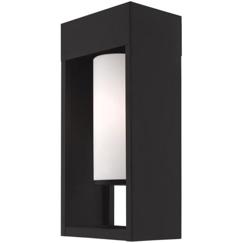 7.875 inch 1 Light Black Outdoor Wall Lantern Pendant Lighting Fixture with Opal White Cylinder Glass Shade-Lighting LumensLantern