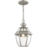 1 Light Brushed Nickel Outdoor Chain Lantern Pendant Lighting Fixture with Clear Beveled Glass Shade-Lighting LumensLantern