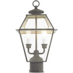 9 inch 2 Light Charcoal Outdoor Post Lantern Pendant Lighting Fixture with Clear Beveled Glass Shade-Lighting LumensLantern