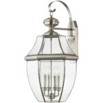 16 inch 4 Light Brushed Nickel Outdoor Wall Lantern Pendant Lighting Fixture with Clear Beveled Glass Shade-Lighting LumensLantern