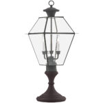 12 inch 3 Light Charcoal Outdoor Post Lantern Pendant Lighting Fixture with Clear Beveled Glass Shade-Lighting LumensLantern