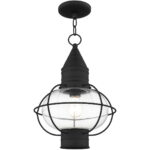 1 Light Black Outdoor Chain Lantern Pendant Lighting Fixture with Clear Glass Shade-Lighting LumensLantern