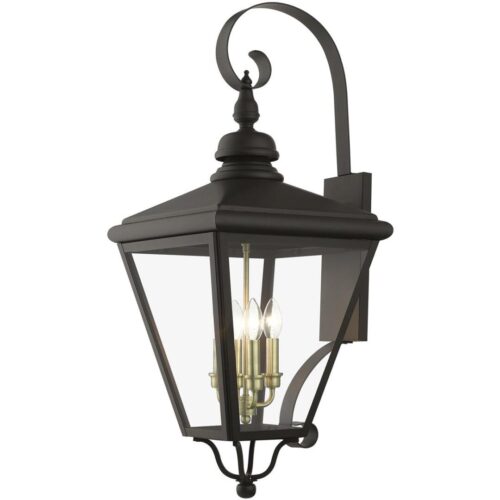 27374-07 4 Light Bronze Outdoor Extra Large Wall Lantern with Antique Brass Finish Cluster-Lighting LumensLantern