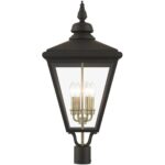 27376-07 4 Light Bronze Outdoor Extra Large Post Top Lantern with Antique Brass Finish Cluster-Lighting LumensLantern