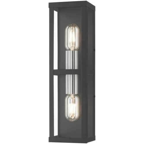 28033-04 1 Light Black Outdoor ADA Wall Lantern with Brushed Nickel Finish Accents-Lighting LumensLantern