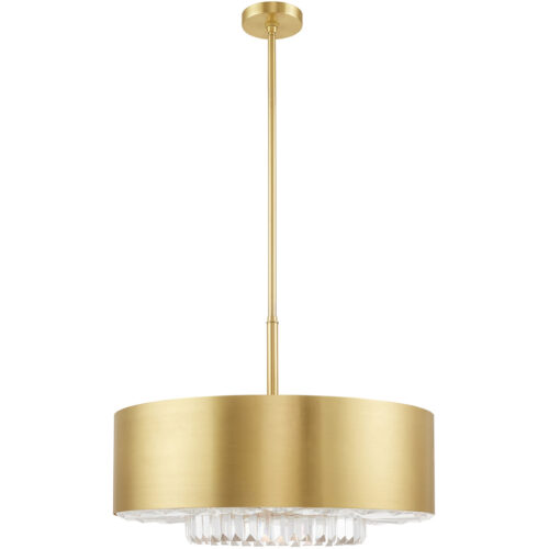 6 Light Satin Brass Pendant Chandelier with Clear Faceted Crystal Bars/ Satin Brass Solid Brass Shade-Lighting LumensChandeliers