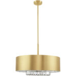 6 Light Satin Brass Pendant Chandelier with Clear Faceted Crystal Bars/ Satin Brass Solid Brass Shade-Lighting LumensChandeliers