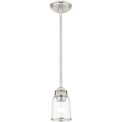 1 Light Brushed Nickel Mini Pendant with Hand Blown Clear Seeded Glass Shade-Lighting LumensPendant Lights