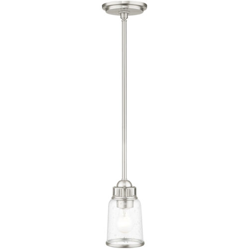 1 Light Brushed Nickel Mini Pendant with Hand Blown Clear Seeded Glass Shade-Lighting LumensPendant Lights