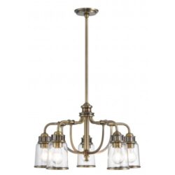 5 Light Antique Brass Dinette Chandelier with Hand Blown Clear Seeded Glass Shade-Lighting LumensChandeliers