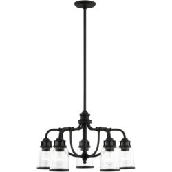 5 Light Black Chandelier with Hand Blown Clear Seeded Glass Shade-Lighting LumensChandeliers