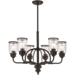 6 Light Bronze Chandelier with Hand Blown Clear Seeded Glass Shade-Lighting LumensChandeliers