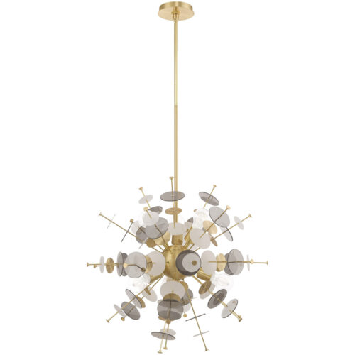 6 Light Satin Brass Pendant Chandelier with Satin Brass Discs & Glass Discs Shade-Lighting LumensChandeliers