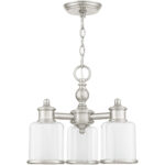 3 Light Brushed Nickel Mini Chandelier/Ceiling Light fixture with Clear Glass & Satin Opal White Glass Shade-Lighting LumensChandeliers