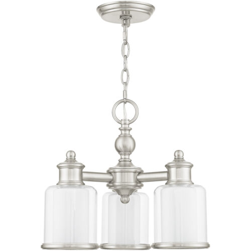 3 Light Brushed Nickel Mini Chandelier/Ceiling Light fixture with Clear Glass & Satin Opal White Glass Shade-Lighting LumensChandeliers