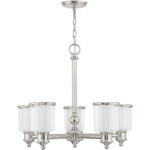 5 Light Polished Nickel Chandelier with Clear Glass & Satin Opal White Glass Shade-Lighting LumensChandeliers