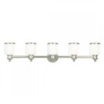 45.25 inch 5 Light Polished Nickel Bathroom Vanity light fixture with Hand Crafted Clear Glass Shade-Lighting LumensBath/Vanity