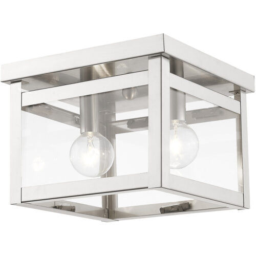 4031-91_01 8 inch 2 Light Brushed Nickel Ceiling Light fixture with Clear Glass Shade-Lighting LumensFlush Mount Ceiling Lights