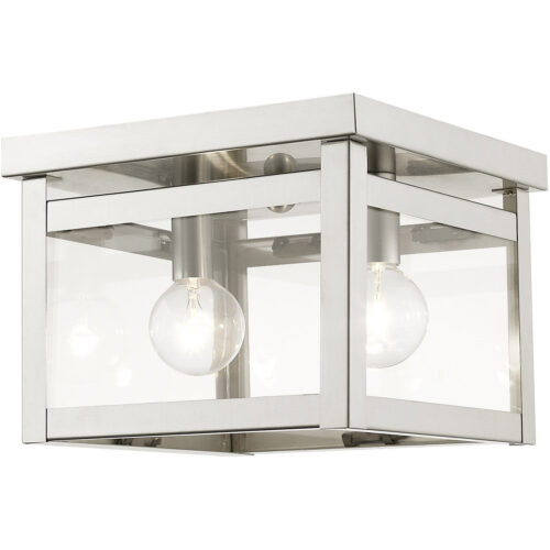 4031-91_03 8 inch 2 Light Brushed Nickel Ceiling Light fixture with Clear Glass Shade-Lighting LumensFlush Mount Ceiling Lights