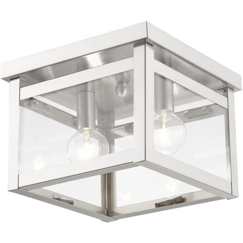 4031-91_05 8 inch 2 Light Brushed Nickel Ceiling Light fixture with Clear Glass Shade-Lighting LumensFlush Mount Ceiling Lights