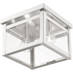 4031-91_06 8 inch 2 Light Brushed Nickel Ceiling Light fixture with Clear Glass Shade-Lighting LumensFlush Mount Ceiling Lights