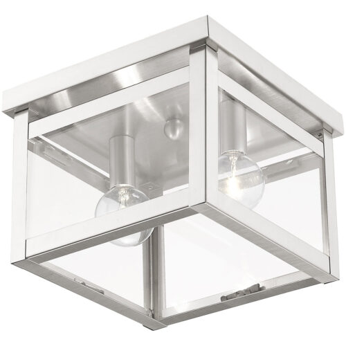 4031-91_06 8 inch 2 Light Brushed Nickel Ceiling Light fixture with Clear Glass Shade-Lighting LumensFlush Mount Ceiling Lights