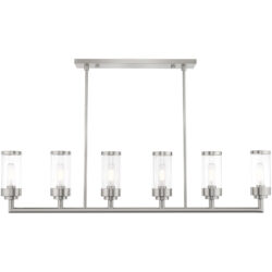5 inch 6 Light Brushed Nickel Linear Chandelier with Clear Glass Shade-Lighting LumensChandeliers
