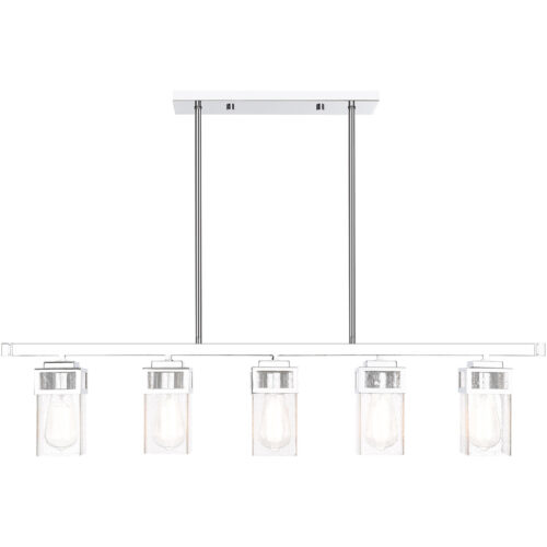 4.5 inch 5 Light Polished Chrome Linear Chandelier with Hand Blown Clear Seeded Glass Shade-Lighting LumensChandeliers