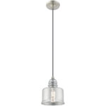 1 Light Brushed Nickel Mini Pendant with Smoke Glass Shade-Lighting LumensPendant Lights