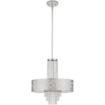 4 Light Polished Chrome Pendant Chandelier with Off-White Fabric Hardback Inside & Clear Crystals Shade-Lighting LumensChandeliers