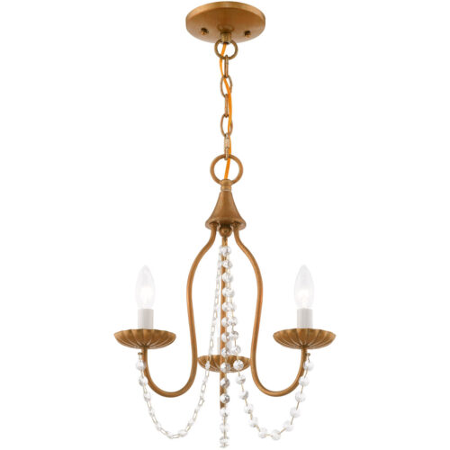 3 Light Antique Gold Leaf Mini Chandelier with Steel base material-Lighting LumensChandeliers