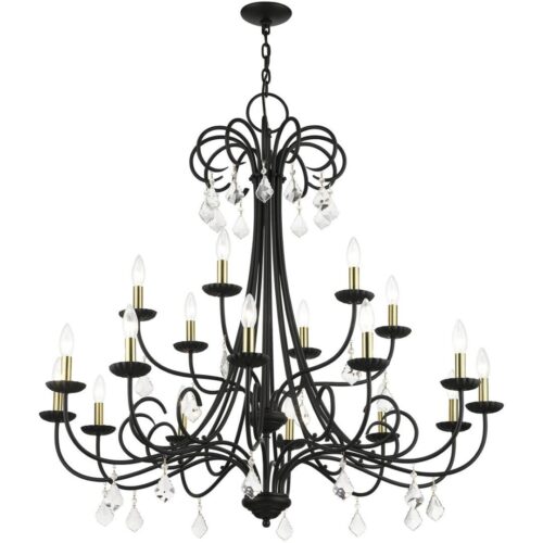 40870-04 18 Light Black Extra Large Chandelier with Antique Brass Finish Accents and Clear Crystals-Lighting LumensChandeliers