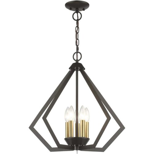 40925-92 5 Light English Bronze Chandelier with Antique Brass Finish Accents-Lighting LumensChandeliers