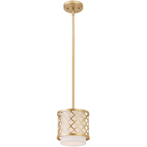 1 Light SG Mini Pendant with Hand Crafted Off-White Fabric Outside & White Fabric Inside Hardback Shade Shade-Lighting LumensPendant Lights