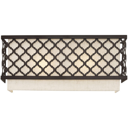 16 inch 2 Light English Bronze ADA Wall Sconce with Hand Crafted Oatmeal Color Fabric Outside & White Fabric Inside Hardback Shade Shade-Lighting LumensWall Sconces