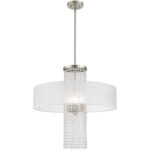 4 Light Brushed Nickel Pendant Chandelier with Clear Crystals/ Hand Crafted Translucent Fabric Shade-Lighting LumensChandeliers