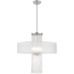 4 Light Brushed Nickel Pendant Chandelier with Clear Crystal Rods/ Hand Crafted Translucent Fabric Shade-Lighting LumensChandeliers
