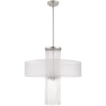 4 Light Brushed Nickel Pendant Chandelier with Clear Crystal Rods/ Hand Crafted Translucent Fabric Shade-Lighting LumensChandeliers