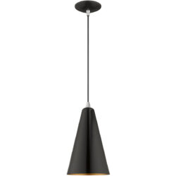 1 Light Shiny Black Mini Pendant with Shiny Black Metal Shade with Gold Finish Inside Shade-Lighting LumensPendant Lights