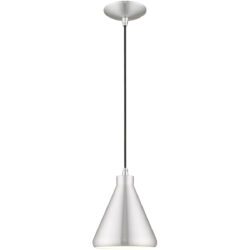 1 Light Brushed Aluminum Mini Pendant with Brushed Aluminum Metal Shade with Shiny White Finish Inside Shade-Lighting LumensPendant Lights