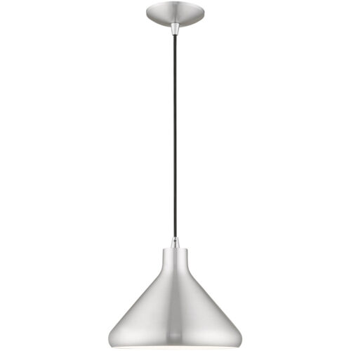 1 Light Brushed Aluminum Mini Pendant with Brushed Aluminum Metal Shade with Shiny White Finish Inside Shade-Lighting LumensPendant Lights