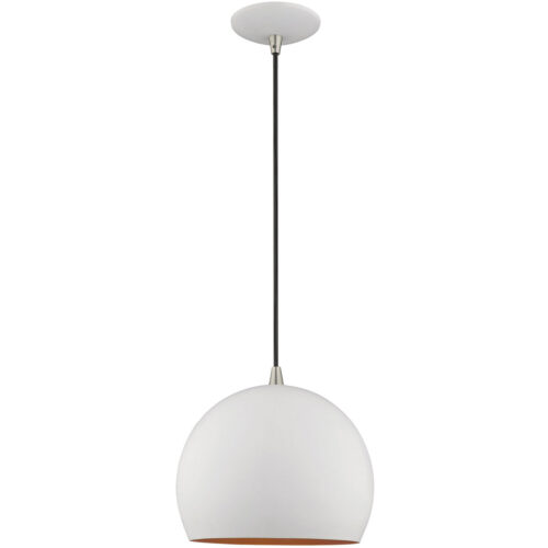 1 Light White Mini Pendant with White Metal Shade with Gold Finish Inside Shade-Lighting LumensPendant Lights