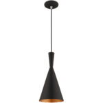 1 Light Black Mini Pendant with Black Metal Shade with Gold Finish Inside Shade-Lighting LumensPendant Lights