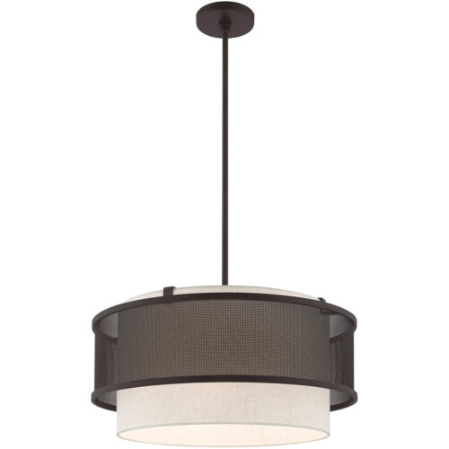 4 Light Bronze Pendant Chandelier with Bronze Stainless Steel Mesh Outside & Hand Crafted Oatmeal Fabric Hardback Inside Shade-Lighting LumensChandeliers
