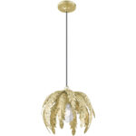 41231-28_04 1 Light Winter Gold Mini Pendant with Acanthus Shaped Winter Gold Metal Shade Shade-Lighting LumensPendant Lights