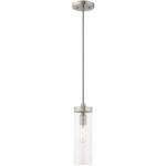 41236-91_01 1 Light Brushed Nickel Mini Pendant with Clear Glass Shade-Lighting LumensPendant Lights