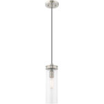 41236-91_03 1 Light Brushed Nickel Mini Pendant with Clear Glass Shade-Lighting LumensPendant Lights